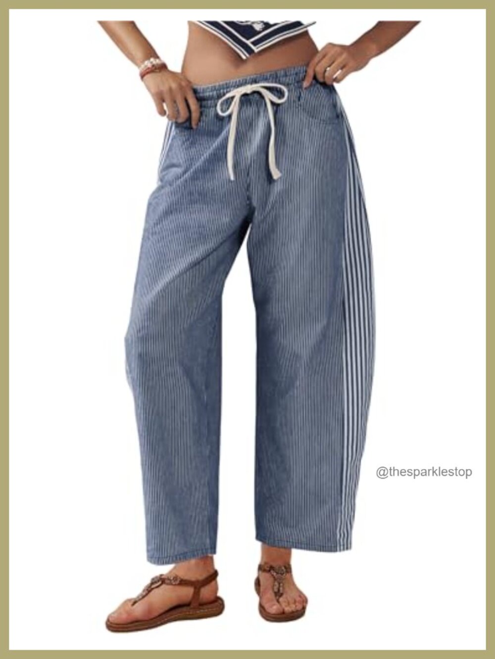 Wide Leg Jeans Mid Rise Barrel Denim Ankle Pants Pull On Drawstring Trousers